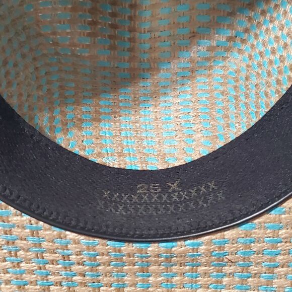 Rodeo King 25X Straw Cowboy Hat Powder Horn Blue Biege Rio Western Hat Barncore - Picture 4 of 13